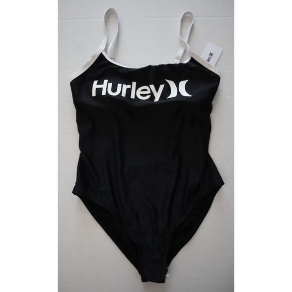 Hurley HROP1000 Women's Sz 1X Black/White Trim 1-piece Padded Swimsuit - Picture 1 of 7